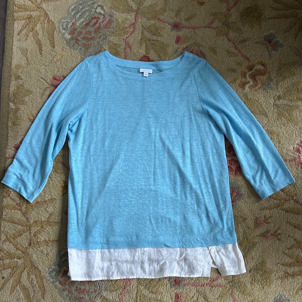 J Jill Layered-Hem Mixed-Medium Linen Tunic - large